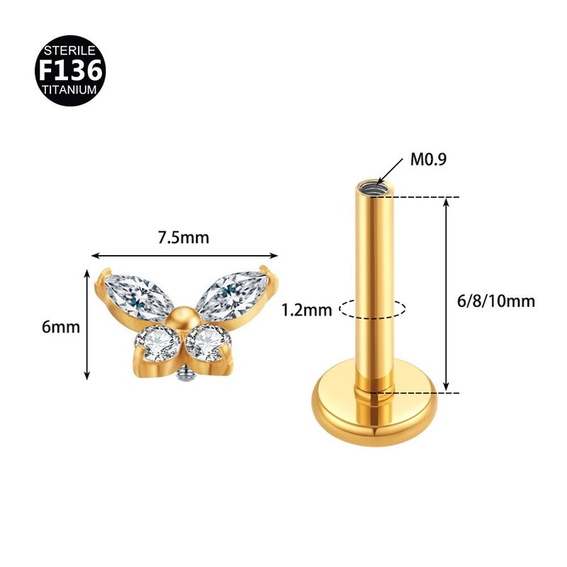 F136 Titanium Alloy Lip Nail Ear Bone Nail Cone Pendant 5A Zircon Korean Flower Wing Ear Nail 1.2 Thick 0.9 Teeth - Image 3
