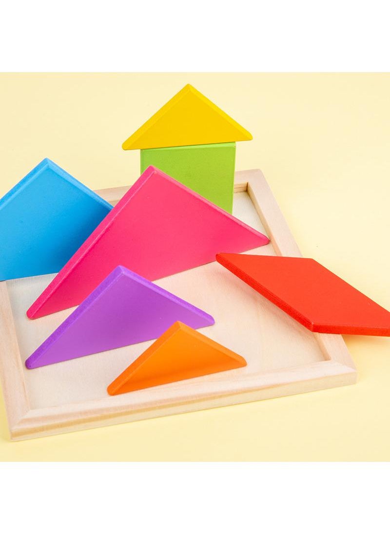 Y&D - Children's Tangram Puzzle Building Blocks Mathematical Graphics Puzzle Wooden Toys-T Word - Image 1