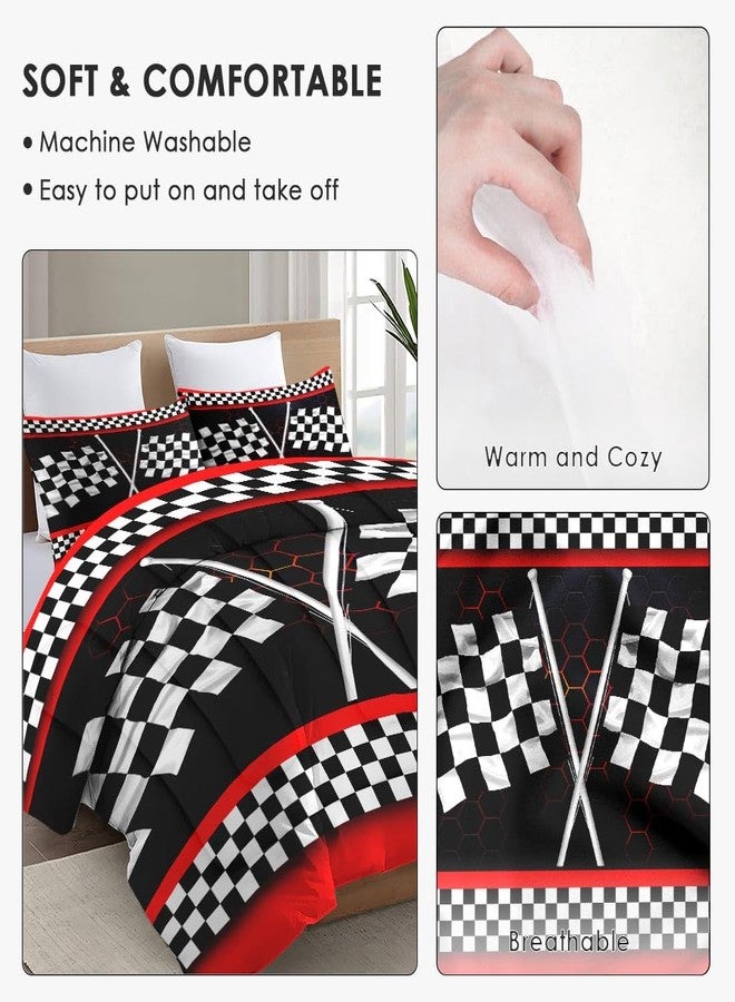 WeCozy Comforter Set Twin Size with Pillowcase, Racing Car Auto 2 Pcs Bedding for Kids and Adults, Race Checkered Sport Soft Comforter Set for Bedroom Bed Decor - Image 5