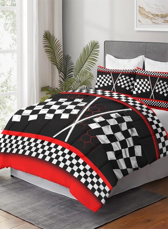 WeCozy Comforter Set Twin Size with Pillowcase, Racing Car Auto 2 Pcs Bedding for Kids and Adults, Race Checkered Sport Soft Comforter Set for Bedroom Bed Decor - Image 4