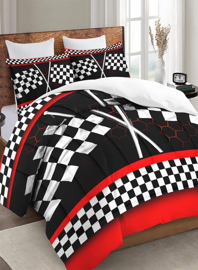 WeCozy Comforter Set Twin Size with Pillowcase, Racing Car Auto 2 Pcs Bedding for Kids and Adults, Race Checkered Sport Soft Comforter Set for Bedroom Bed Decor - Image 3