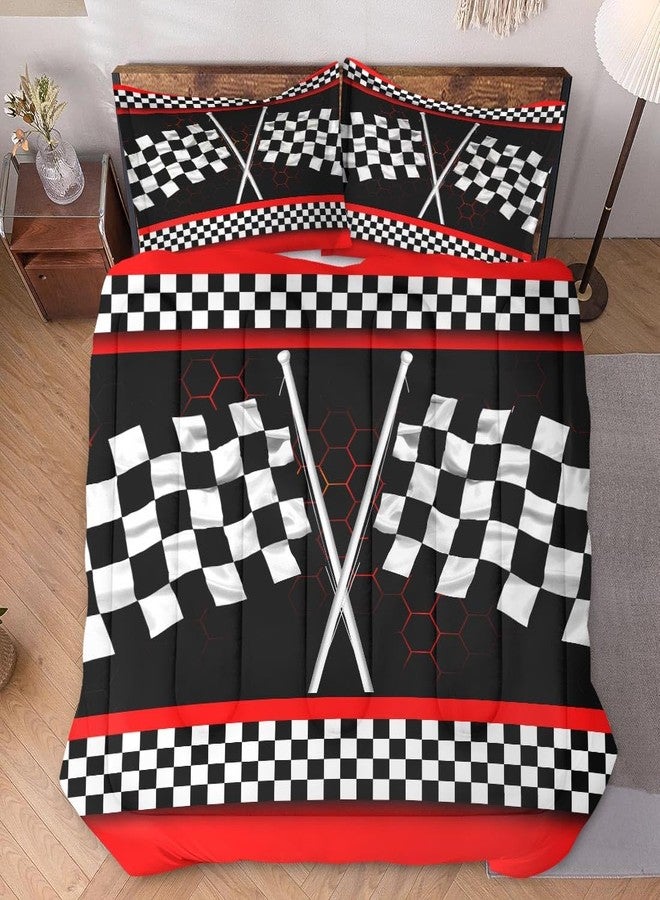 WeCozy Comforter Set Twin Size with Pillowcase, Racing Car Auto 2 Pcs Bedding for Kids and Adults, Race Checkered Sport Soft Comforter Set for Bedroom Bed Decor - Image 2