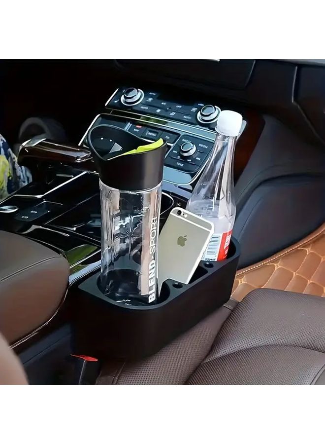 Beige Car Cup Holder Passenger Seat Organizer Phone Mount Storage Box Easy Installation - Image 4