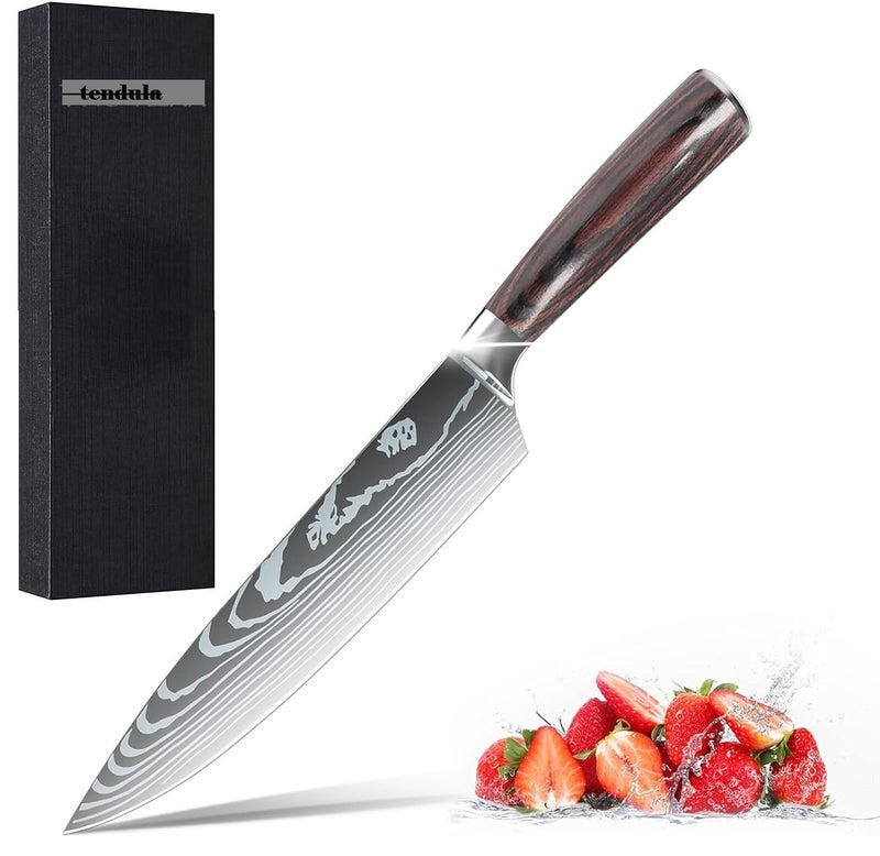TENDULA Damascus Chef's Knife with Ergonomic Handle with Professional 8 Inch Forged,Ultra Sharp Kitchen Knife Made of German High Carbon Stainless Steel Cooking for Restaurant (browen) - Image 1
