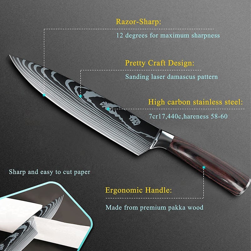 TENDULA Damascus Chef's Knife with Ergonomic Handle with Professional 8 Inch Forged,Ultra Sharp Kitchen Knife Made of German High Carbon Stainless Steel Cooking for Restaurant (browen) - Image 5