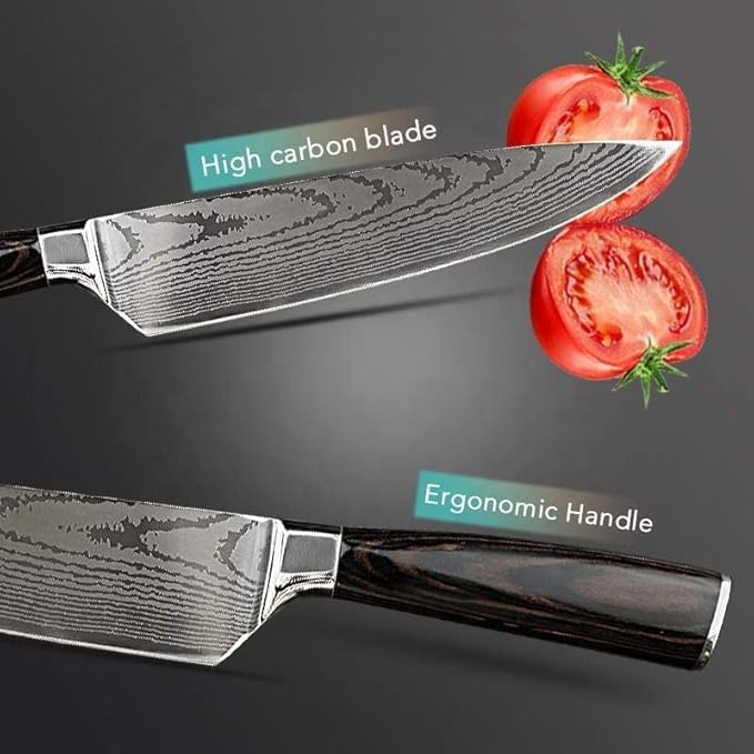 TENDULA Damascus Chef's Knife with Ergonomic Handle with Professional 8 Inch Forged,Ultra Sharp Kitchen Knife Made of German High Carbon Stainless Steel Cooking for Restaurant (browen) - Image 2