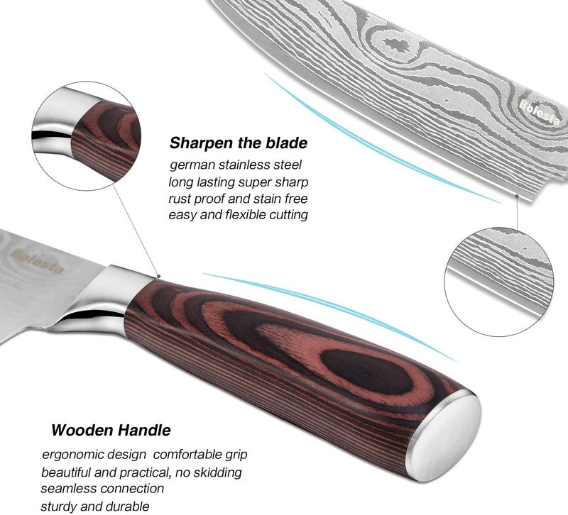 TENDULA Damascus Chef's Knife with Ergonomic Handle with Professional 8 Inch Forged,Ultra Sharp Kitchen Knife Made of German High Carbon Stainless Steel Cooking for Restaurant (browen) - Image 4