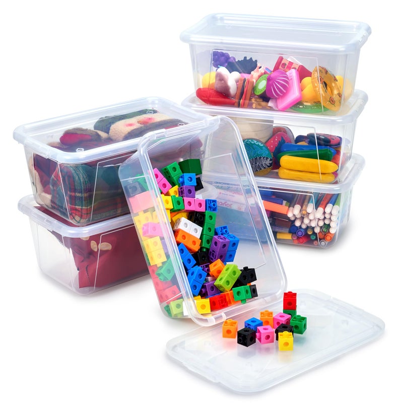 GAMENOTE 6 Quart Storage Bins with Lids,6 Pack Transparent Plastic Latching Box for Classroom & Kids Toy Storage Clear Stackable Shoe Box Size Containers for STEM Morning Tubs, Crafts&Building Blocks - Image 1