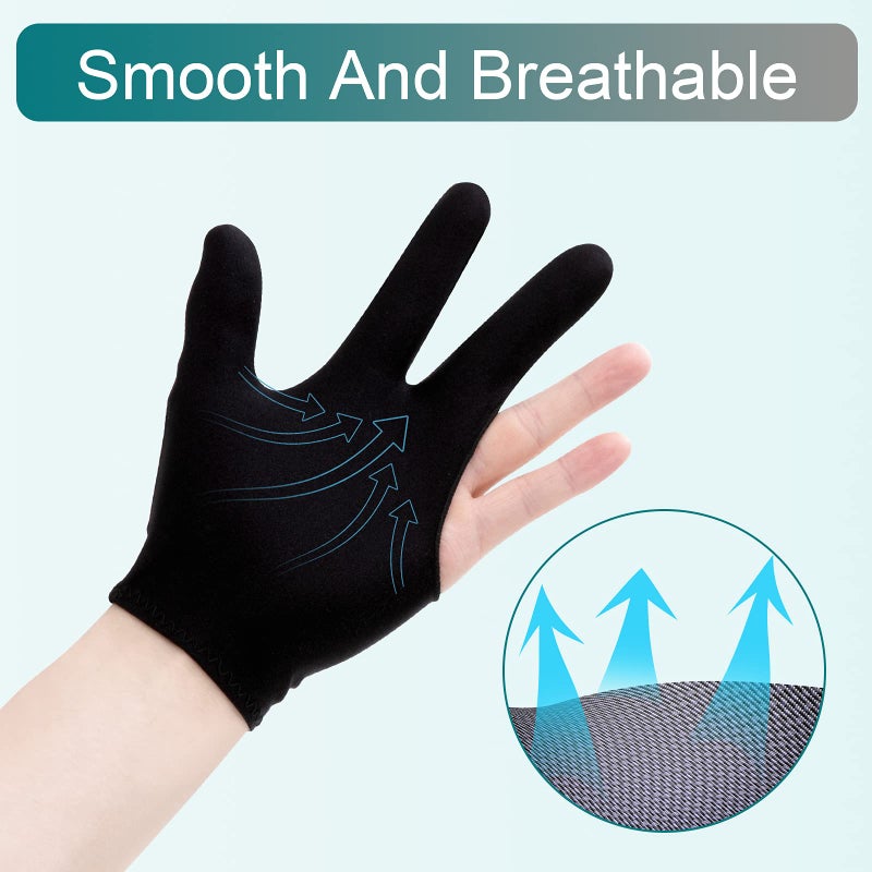 ONLYFU 22 Pieces Billiard Gloves Three Finger Cue Shooter Pool Gloves Sport Gloves for Women & Men Both Left and Right Hand (Black) - Image 3