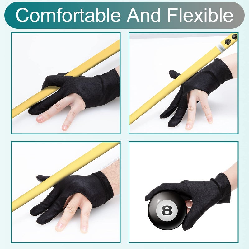ONLYFU 22 Pieces Billiard Gloves Three Finger Cue Shooter Pool Gloves Sport Gloves for Women & Men Both Left and Right Hand (Black) - Image 5