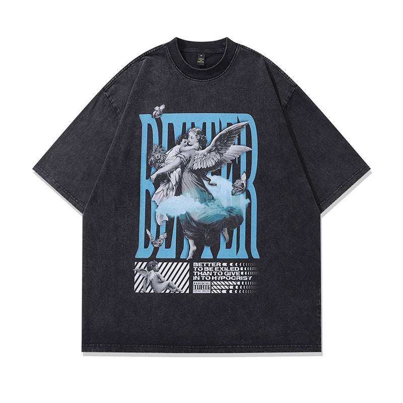 Heavy Metal Band Printed Vintage Vintage Relaxed Washed Antique T-Shirt Unisex Loose Short-Sleeved Top - Image 1