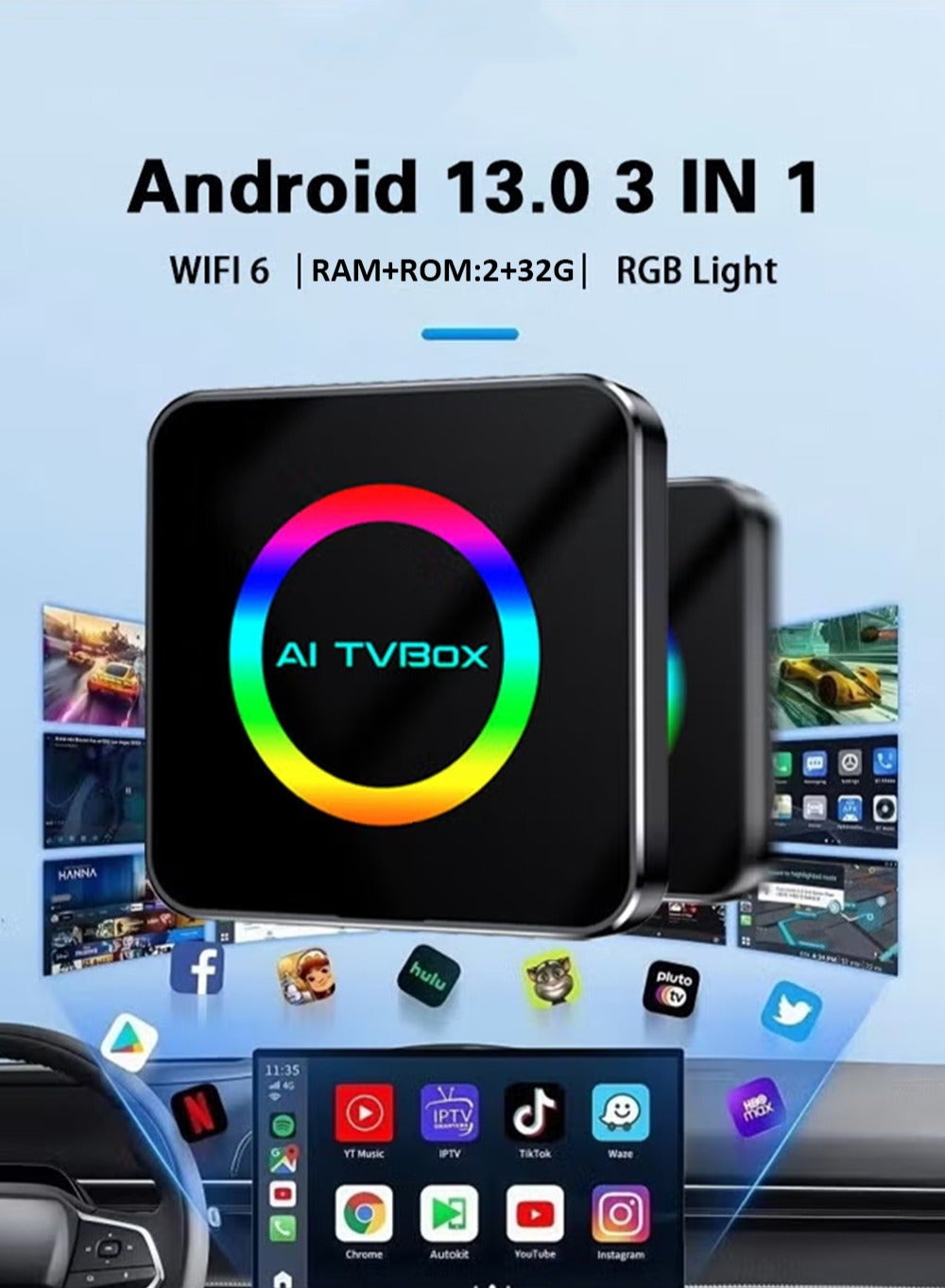 EzzySo CarPlay Ai Box Android 13 2+32G Smart Android TV Box Wireless ...