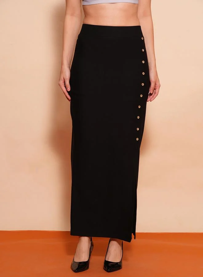 globus Globus Solid Side Slit Button Detailing Pencil Maxi Skirt