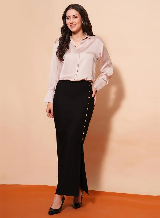 globus Globus Solid Side Slit Button Detailing Pencil Maxi Skirt