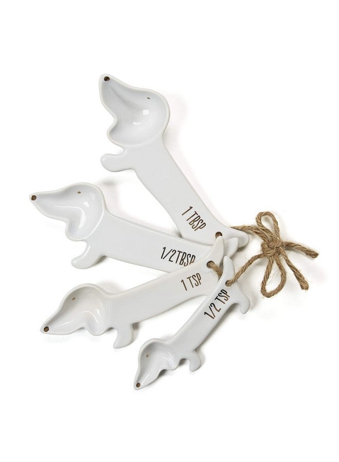 VOTUM White Ceramic Measuring Cups and Spoons Set - Dog Themed Kitchen Accessories with Spoon Rest, Cute Dachshund Baking Supplies, Dog Lover Gift - Image 1