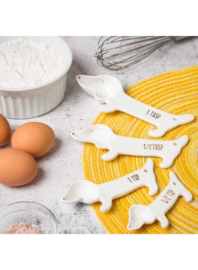 VOTUM White Ceramic Measuring Cups and Spoons Set - Dog Themed Kitchen Accessories with Spoon Rest, Cute Dachshund Baking Supplies, Dog Lover Gift - Image 3