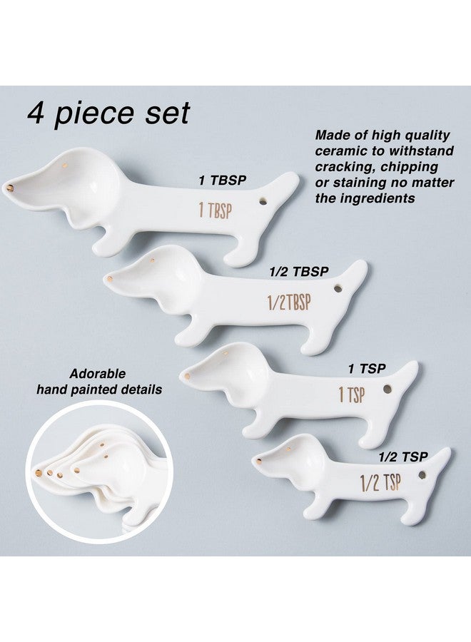 VOTUM White Ceramic Measuring Cups and Spoons Set - Dog Themed Kitchen Accessories with Spoon Rest, Cute Dachshund Baking Supplies, Dog Lover Gift - Image 2