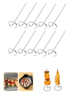 OASIS-TH 10Pcs BBQ Vertical Skewers Sticks, BBQ Vertical Skewers Sticks, Stainless Steel Barbecue Grill Skewers, Stainless Steel Skewer Stand for Kebab Chicken, Air Fryer and Oven Accessories  - Image 1