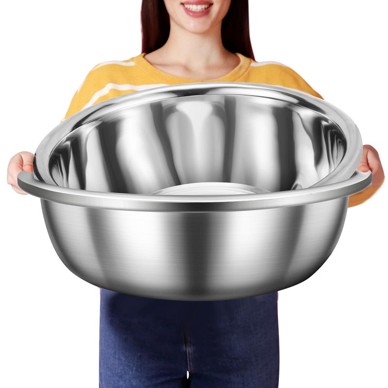 FillTouch 2 Pack Large Mixing Bowl Oversized All Purpose 304 Stainless Steel Polished Mirror Flat Base Metal Bowl for Home or Commercial Prepping Baking Mixing Marinating16 Qt