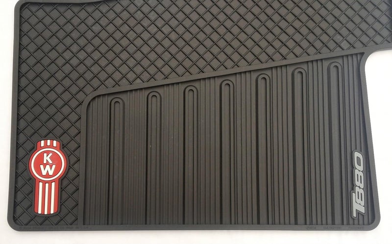 Kenworth OEM T880 Black Rubber Floor Mats with Red Logo - Fits 2014-2020 - Image 2