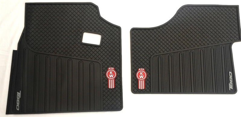 Kenworth OEM T880 Black Rubber Floor Mats with Red Logo - Fits 2014-2020 - Image 1