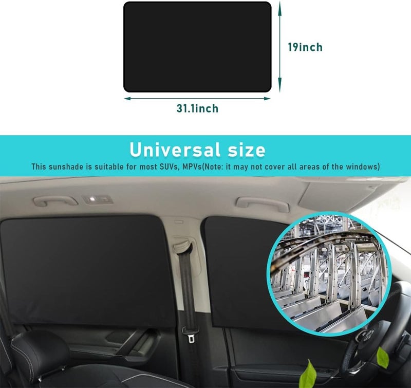 Excefore Car Window Shades, 2 PCS Auto Side Rear Magnetic Windshield Curtains, UV Protection and Sun Heat Blocker Window Covers, Universal Fit Most of Cars, SUV, MPV (Black-Back Window, 31.1x19 In) - Image 2