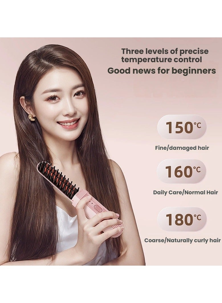 عام مشط فرد الشعر الكهربائي بالأيونات السالبة لا يؤذي الشعر، ويعمل كمكواة تجعيد لاسلكية محمولة، صالح للشعر الجاف والرطب، ويمنحه حجمًا وانتعاشًا فوريًا. - Image 2