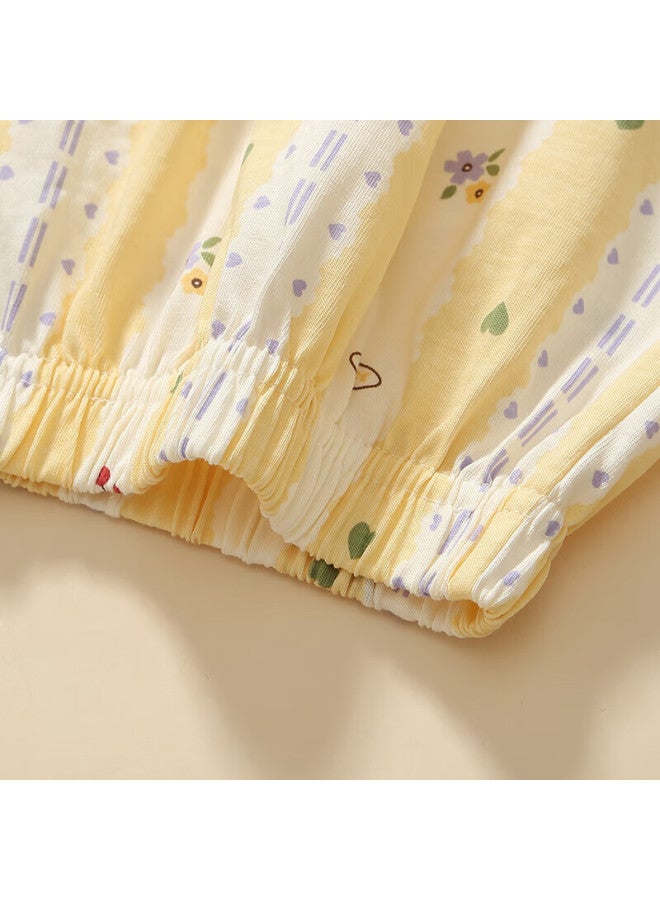 Fenton Fenteng Summer New Pure Cotton Long Pants, Thin Breathable Casual Loungewear For Women, Yellow Striped, Size S - Image 2