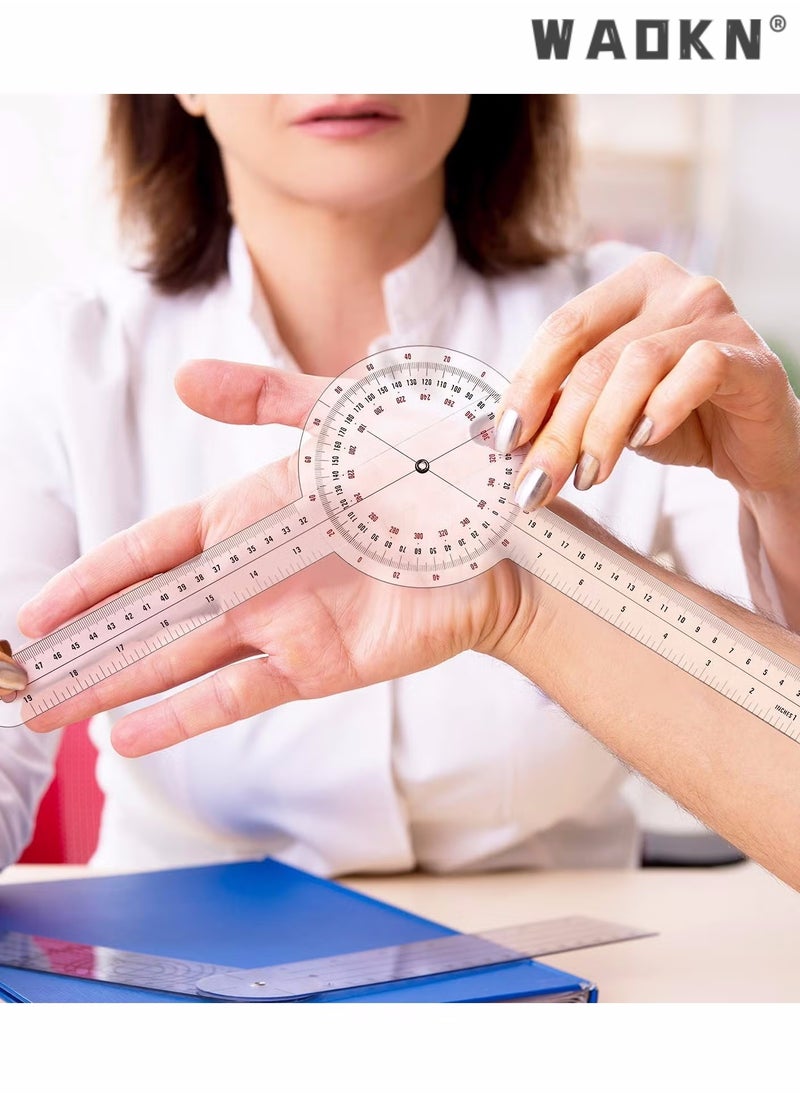 12 Inch Goniometer, Transparent Orthopedic Angle Ruler Plastic Goniometer 360 Degree Goniometer Angle Protractor Goniometer for Body Measuring Tape Goniometer Protractor Ruler