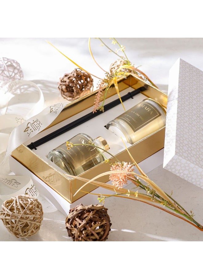 DANUBE HOME Amara Candle + Reed Diffuser Set Black Orchid – Luxury Scented Candle & Aroma Diffuser Gift Set For Home, Office, Spa – Long-Lasting Fragrance Oil Set - 120 Ml  - Image 2