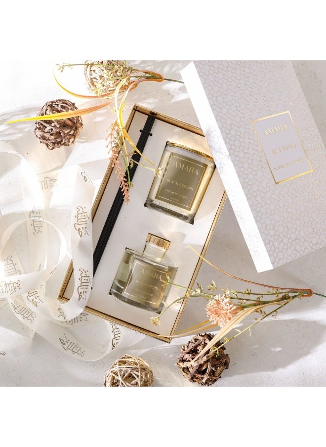 DANUBE HOME Amara Candle + Reed Diffuser Set Black Orchid – Luxury Scented Candle & Aroma Diffuser Gift Set For Home, Office, Spa – Long-Lasting Fragrance Oil Set - 120 Ml  - Image 3