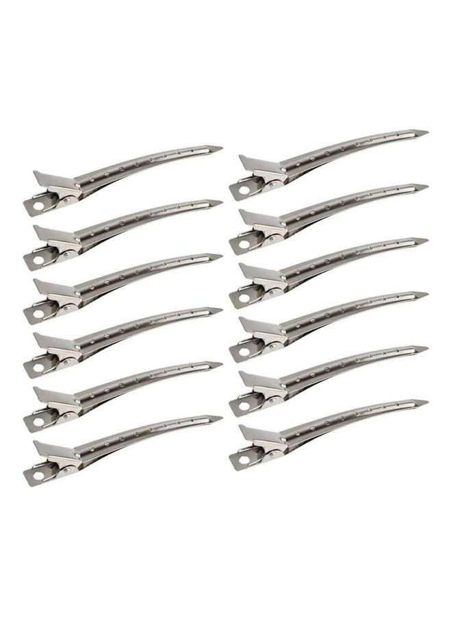NIBEMINENT 12-piece Rustproof Metal Alligator Curl Clips with Holes Sillver - Image 1