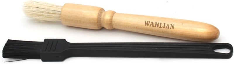 WANLIAN 2 Pack Coffee Grinder Cleaning Brush, Heavy Wood Handle & Natural Bristles Wood Dusting Espresso Brush and Nylon Espresso Machine Brush - Image 1