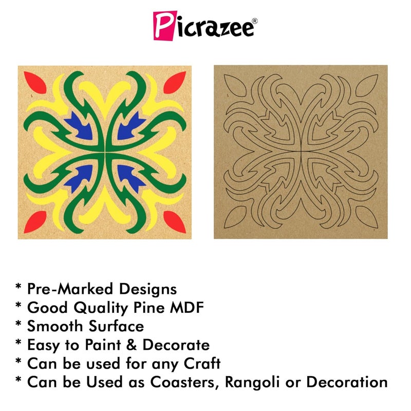 PICRAZEE DIY Engineered Pine MDF Pre-Marked 12 Square Plates Size 4x4 inch Diameter and 5.5 mm Thickness– Ideal for Art and Craft, Resin Art, Decoupage, and DIY Projects - Image 3