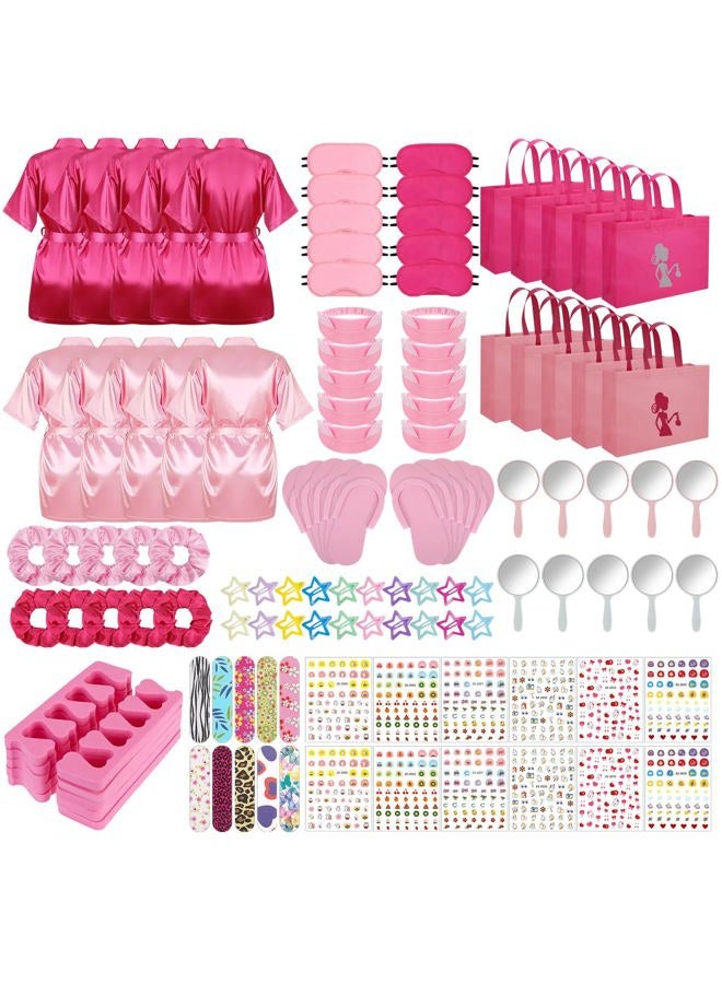 Hoemwarm 122 Pcs Pink, Hot Pink Girls Spa Party Kit, 10-Pack Slumber Party Favors with Satin Robes, Tote Bags, and Nail Salon Accessories for Kids Spa Birthday, Halloween, Home Party Supplies - Image 1