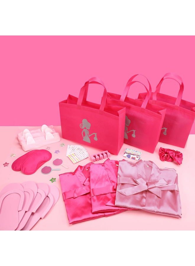 Hoemwarm 122 Pcs Pink, Hot Pink Girls Spa Party Kit, 10-Pack Slumber Party Favors with Satin Robes, Tote Bags, and Nail Salon Accessories for Kids Spa Birthday, Halloween, Home Party Supplies - Image 3