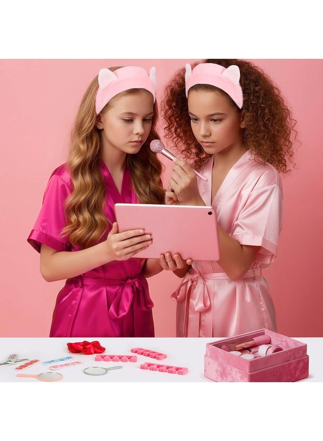 Hoemwarm 122 Pcs Pink, Hot Pink Girls Spa Party Kit, 10-Pack Slumber Party Favors with Satin Robes, Tote Bags, and Nail Salon Accessories for Kids Spa Birthday, Halloween, Home Party Supplies - Image 2