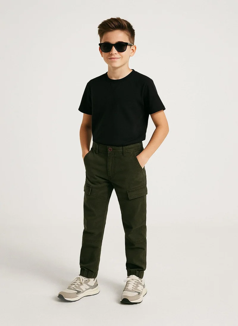 MINOTI Teen Cargo Trousers with Elastic Waist and Cuffed Ankles