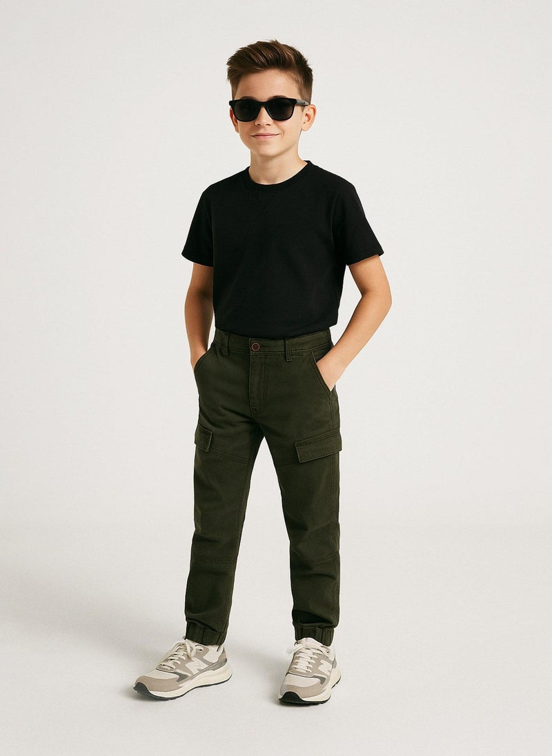 MINOTI Teen Cargo Trousers with Elastic Waist and Cuffed Ankles - Image 1