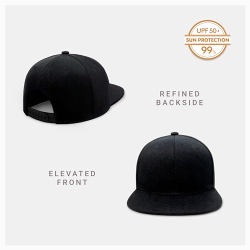 CHOK.LIDS CHCHOK.LIDS Flat Bill Visor Classic Snapback Hat Blank Adjustable Brim High Top End Trendy Color Style Plain Tone Baseball Cap (Black) - Image 2