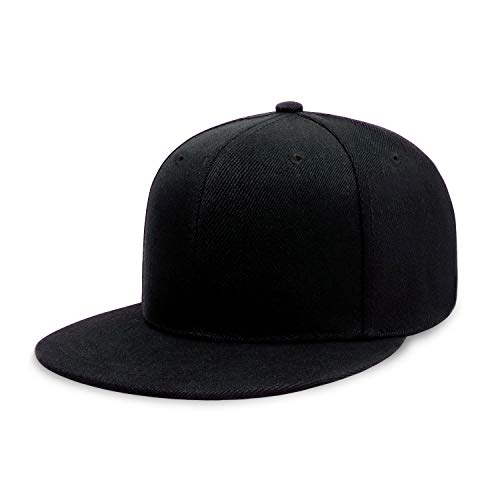 CHOK.LIDS CHCHOK.LIDS Flat Bill Visor Classic Snapback Hat Blank Adjustable Brim High Top End Trendy Color Style Plain Tone Baseball Cap (Black) - Image 1