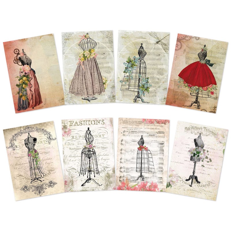 CrafTangles A4 Decoupage Paper Pack Combo - Vintage Dressforms 1 and 2 (8 sheets) - Image 1
