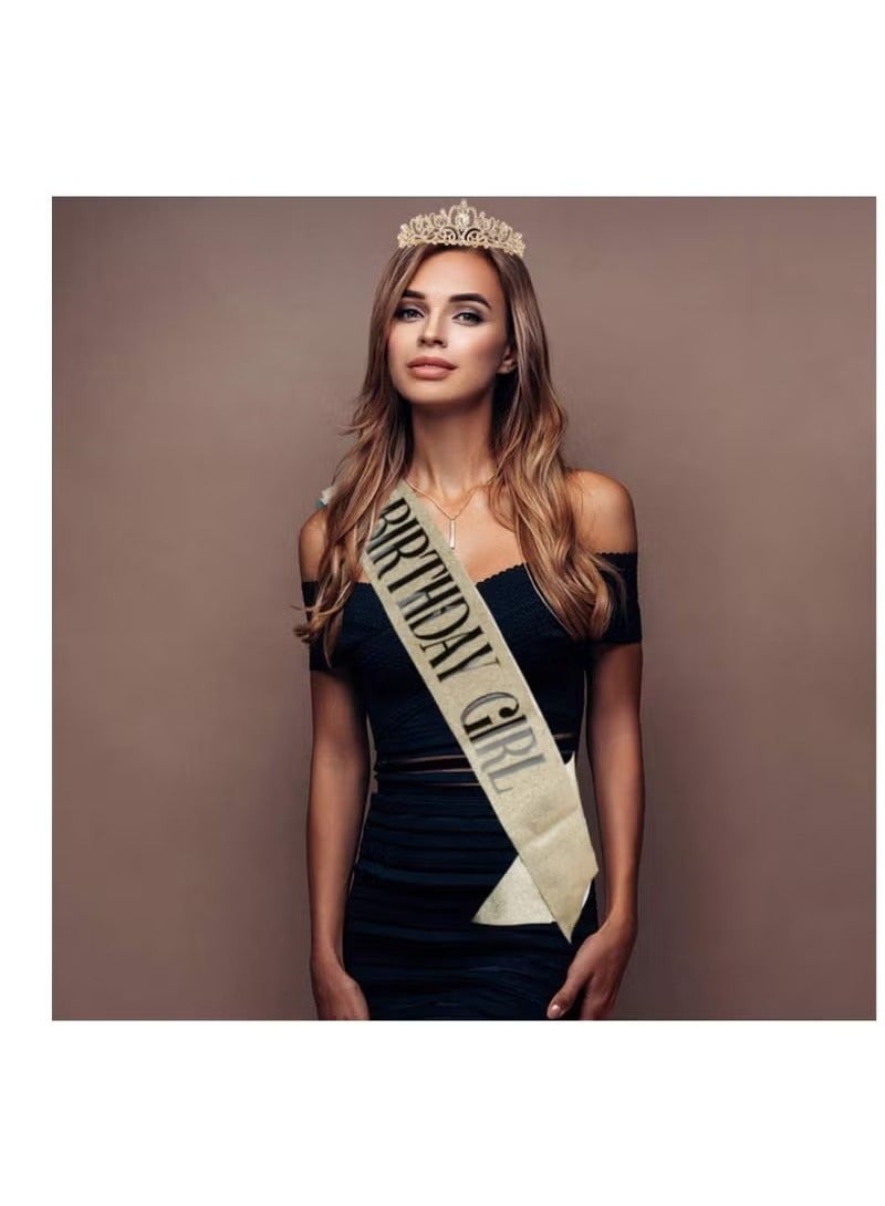 Birthday Crowns for Women, Didder Gold Crystal Tiara & Birthday Girl Sash Kit,Tiaras and Crowns for Women Girls Elegant Princess Crown with Combs Girls Tiara Birthday Sash For Women Gift Bridal Party - Image 2