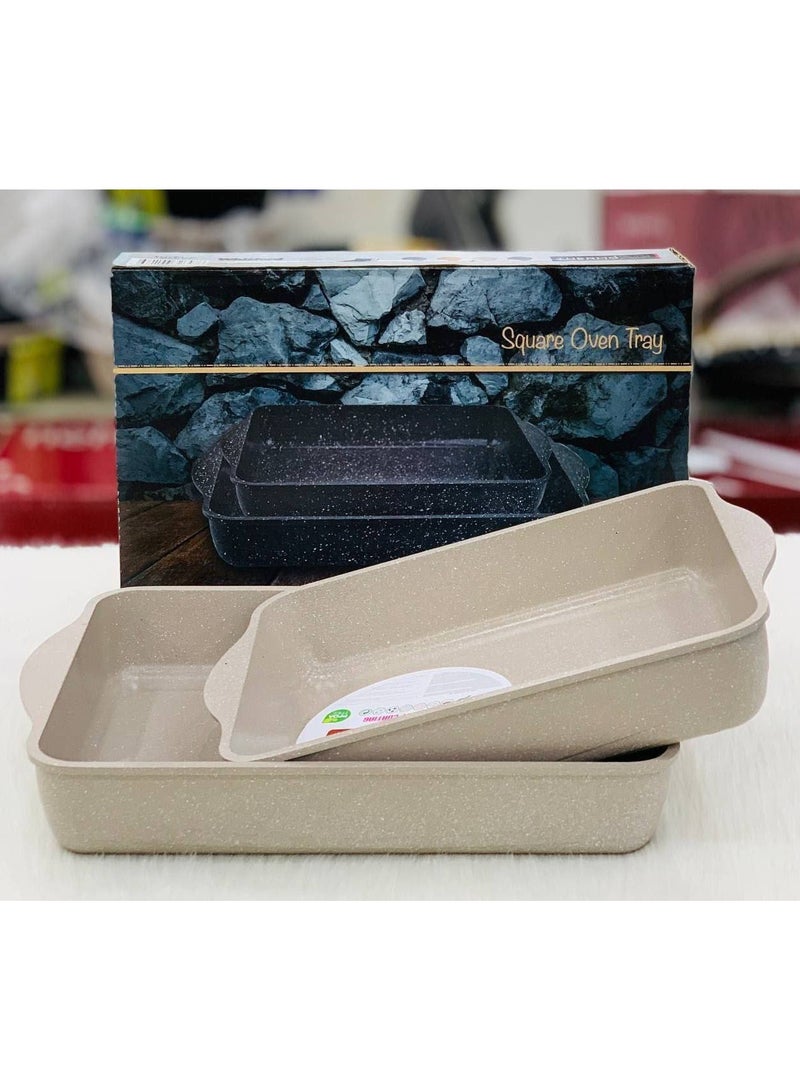 Granite oven pan set, made in Turkey, very heavy material. The advantages of the set over others: Aluminum mold coated with layers of granite. Very heavy material. Very high non-stick property. Very high scratch-proof property. Granite coating technology is non-stick. Heat resistant up to 220 degrees Celsius. Can be put in the dishwasher. The pan is one piece, size 35 m. Very beautiful and elegant shapes and colors. The set is 2 pieces, very large sizes. A 30 m pan, a 35 m pan. Very beautiful and elegant shapes and colors. - Image 1