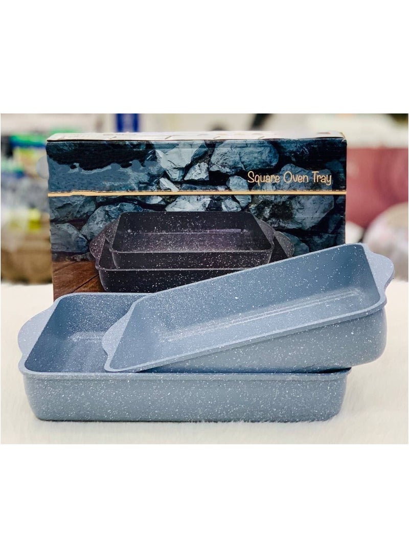 Granite oven pan set, made in Turkey, very heavy material. The advantages of the set over others: Aluminum mold coated with layers of granite. Very heavy material. Very high non-stick property. Very high scratch-proof property. Granite coating technology is non-stick. Heat resistant up to 220 degrees Celsius. Can be put in the dishwasher. The pan is one piece, size 35 m. Very beautiful and elegant shapes and colors. The set is 2 pieces, very large sizes. A 30 m pan, a 35 m pan. Very beautiful and elegant shapes and colors. - Image 2