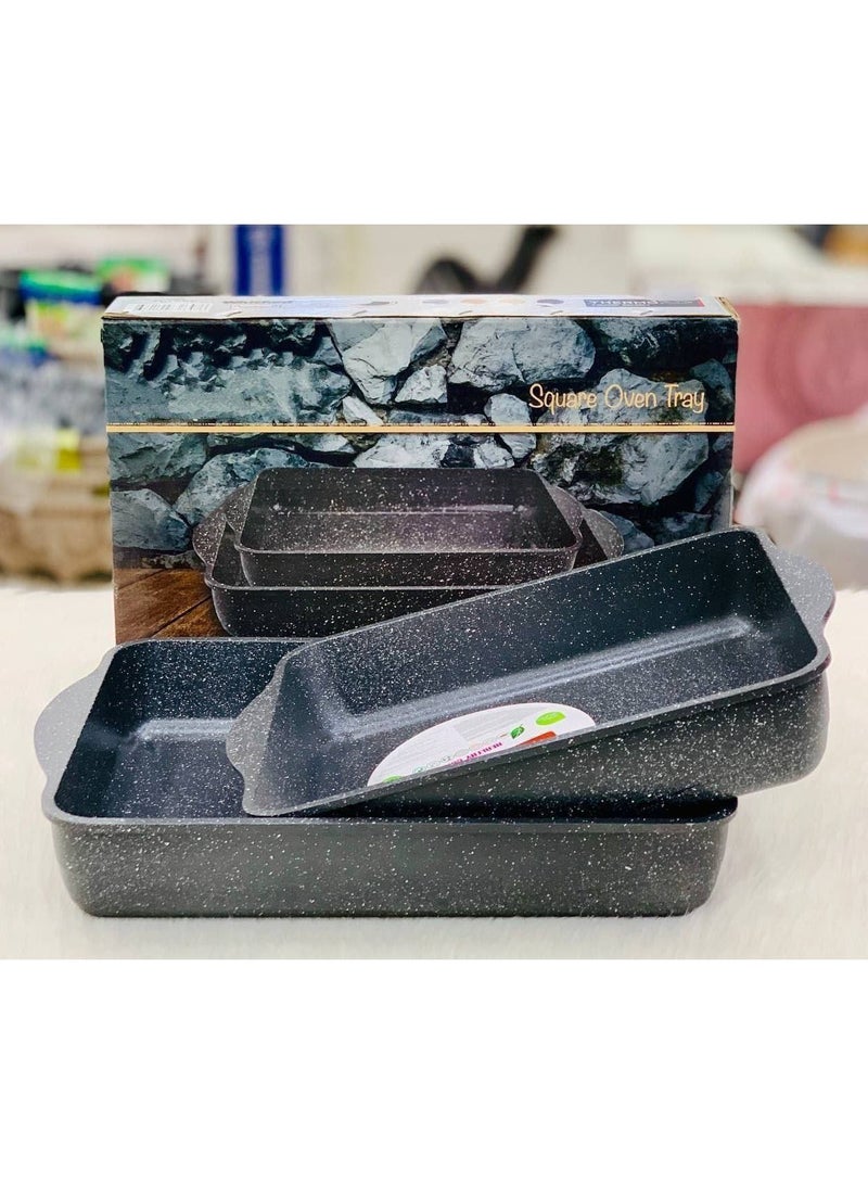Granite oven pan set, made in Turkey, very heavy material. The advantages of the set over others: Aluminum mold coated with layers of granite. Very heavy material. Very high non-stick property. Very high scratch-proof property. Granite coating technology is non-stick. Heat resistant up to 220 degrees Celsius. Can be put in the dishwasher. The pan is one piece, size 35 m. Very beautiful and elegant shapes and colors. The set is 2 pieces, very large sizes. A 30 m pan, a 35 m pan. Very beautiful and elegant shapes and colors. - Image 3