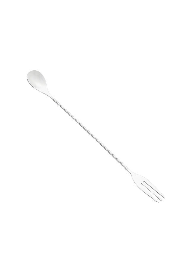 Restaurantware Bar Lux 12 Inch Bar Spoon, 1 Fork Tip Cocktail Stirrer Spoon - Long, Commercial, Stainless Steel Cocktail Mixing Spoon, For Stirring And Mixing For Professionals - Image 1