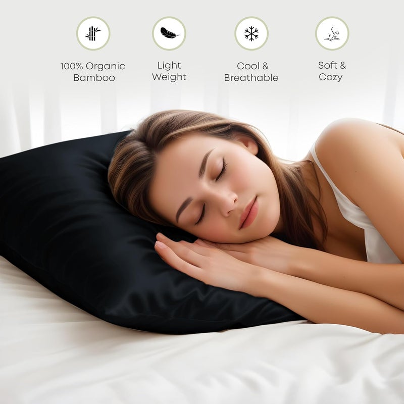 LINENWALAS 100% Bamboo Pillow Cases Pack of 2 50x75 cm, Soft Cooling Silk Pillowcases for Hair and Skin, Anti Allergy Hypoallergenic Envelope Closure Pillow Case (50x75 cm, Jet Black) - Image 5