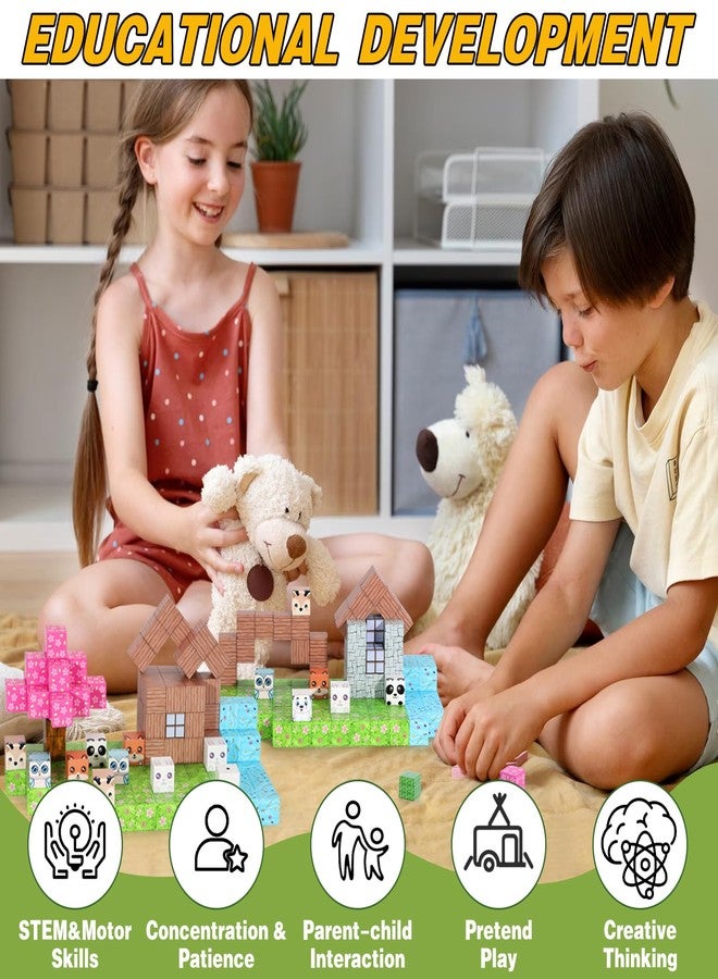 GiftPeak Magnetic Blocks-100PCS Magnetic Building Blocks,Building Blocks for Kids Ages 4-8 STEM Cubes for Toddler, Forest Set Learning Toys Montessori Sensory Toys for Christmas Birthday Gifts - Image 4