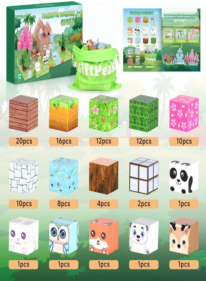 GiftPeak Magnetic Blocks-100PCS Magnetic Building Blocks,Building Blocks for Kids Ages 4-8 STEM Cubes for Toddler, Forest Set Learning Toys Montessori Sensory Toys for Christmas Birthday Gifts - Image 2